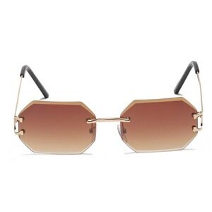 Rimless Sunglasses Men Brown Lens Classic Retro Light Weight UV400 HipHop Street